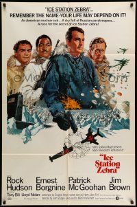 9f408 ICE STATION ZEBRA style A 1sh '69 art of Rock Hudson, Jim Brown & Ernest Borgnine!