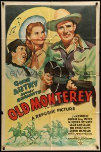 9f415 IN OLD MONTEREY 1sh R40s artwork of Gene Autry & Smiley Burnette + Hoosier Hot Shots!