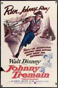 9f451 JOHNNY TREMAIN 1sh '57 Walt Disney, from the Esther Forbes novel, art of Hal Stalmaster!