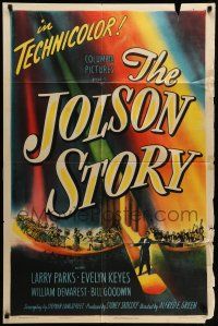 9f452 JOLSON STORY style A 1sh '46 Larry Parks performs on stage in front of huge audience!