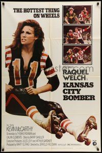 9f462 KANSAS CITY BOMBER revised 1sh '72 sexy roller derby girl Raquel Welch,hottest thing on wheels