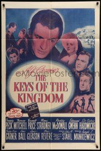9f466 KEYS OF THE KINGDOM 1sh R54 Gregory Peck, nun Rosa Stradner, Vincent Price!