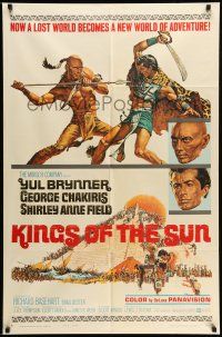 9f478 KINGS OF THE SUN style A 1sh '63 Frank McCarthy art of Yul Brynner fighting George Chakiris!