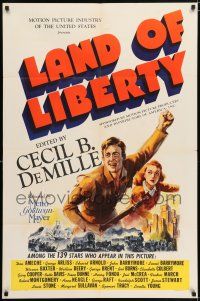 9f489 LAND OF LIBERTY 1sh '39 Cecil B. DeMille's patriotic epic of U.S. history w/139 famed stars!
