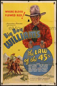 9f498 LAW OF THE 45s 1sh '35 art of cowboy Guinn Big Boy Williams, where blood flowed red!