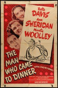 9f558 MAN WHO CAME TO DINNER 1sh '42 sexy Bette Davis & Ann Sheridan, Jimmy Durante, Monty Woolley