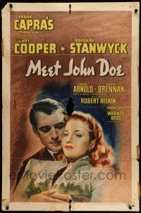 9f582 MEET JOHN DOE 1sh '41 c/u art of Gary Cooper & Barbara Stanwyck, directed by Frank Capra