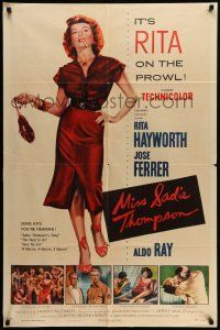 9f594 MISS SADIE THOMPSON 2D 1sh '53 sexy smoking prostitute Rita Hayworth is on the prowl!