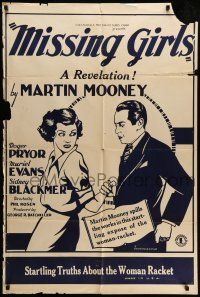 9f596 MISSING GIRLS 1sh '36 Muriel Evans, startling truths about the woman racket!