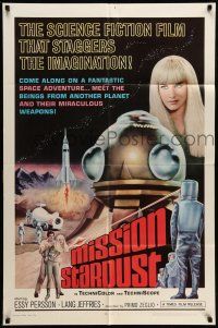 9f598 MISSION STARDUST 1sh '68 wacky Italian sci-fi, cool art of astronaut shooting laser!