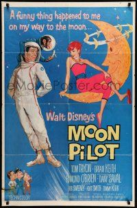 9f607 MOON PILOT 1sh '62 Disney, Tom Tryon, Dany Saval, wacky space man and moon girl art!
