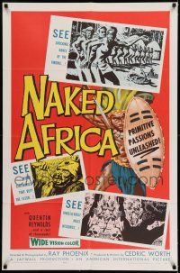 9f627 NAKED AFRICA 1sh '57 AIP shockumentary, primitive passions unleashed!