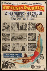 9f630 NEPTUNE'S DAUGHTER 1sh '49 wonderful art of Red Skelton & sexy swimmer Esther Williams!