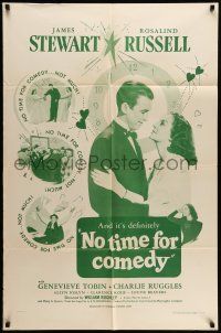 9f647 NO TIME FOR COMEDY 1sh R56 romantic close up of Jimmy Stewart & Rosalind Russell!