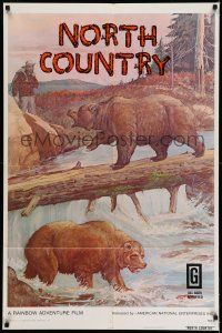9f651 NORTH COUNTRY 1sh '72 cool nature art work of two grizzly bears in wilderness!