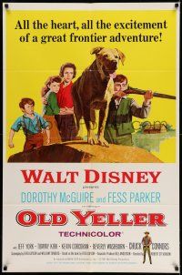 9f661 OLD YELLER 1sh R65 Dorothy McGuire, Fess Parker, art of Walt Disney's most classic canine!