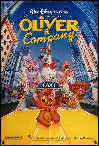 9f663 OLIVER & COMPANY DS 1sh R96 Disney cartoon cats & dogs in New York City!