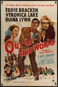 9f678 OUT OF THIS WORLD style A 1sh '45 Eddie Bracken between sexy Veronica Lake & Diana Lynn!