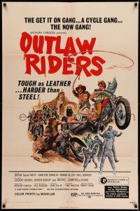 9f681 OUTLAW RIDERS 1sh '71 great border art of wacky bikers, tough as leather, harder than steel!