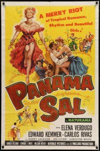 9f689 PANAMA SAL 1sh '57 great colorful art of super sexy dancer Elena Verdugo & cast!