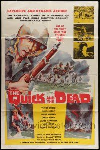 9f733 QUICK & THE DEAD 1sh '63 truly great war artwork of soldiers on beachfront!