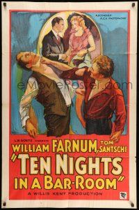 9f865 TEN NIGHTS IN A BARROOM 1sh '31 Farnum knocks out Santschi & saves his little girl!