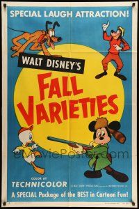 9f942 WALT DISNEY'S FALL VARIETIES 1sh '53 Mickey Mouse with shotgun, Pluto, Goofy, Huey!