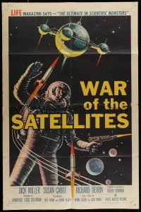 9f946 WAR OF THE SATELLITES 1sh '58 the ultimate in scientific monsters, cool astronaut art!