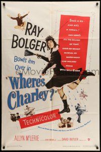 9f961 WHERE'S CHARLEY 1sh '52 great artwork of wacky cross-dressing Ray Bolger!