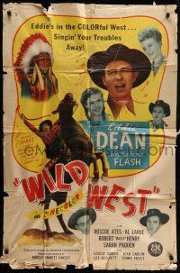 9f974 WILD WEST 1sh '46 Eddie Dean on his horse Flash, Roscoe Ates!