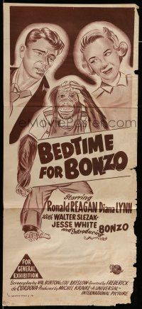 9g143 BEDTIME FOR BONZO Aust daybill R50s Ronald Reagan & Diana Lynn, art of chimpanzee!