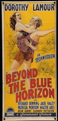 9g146 BEYOND THE BLUE HORIZON Aust daybill '42 Richardson Studio sotne litho of Lamour & Denning!