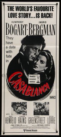 9g169 CASABLANCA Aust daybill R80s Humphrey Bogart, Ingrid Bergman, Michael Curtiz classic!