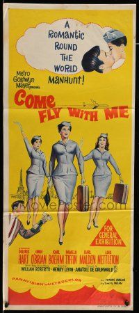 9g175 COME FLY WITH ME Aust daybill '63 Dolores Hart, Hugh O'Brian, Boehm, Tiffin, Malden!