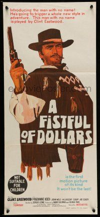 9g192 FISTFUL OF DOLLARS Aust daybill '67 the man with no name, Clint Eastwood, Blossom art!