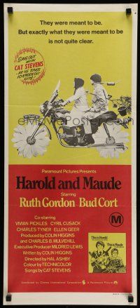 9g212 HAROLD & MAUDE Aust daybill '71 Ruth Gordon, Bud Cort is equipped to deal w/life!