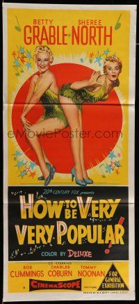 9g220 HOW TO BE VERY, VERY POPULAR Aust daybill '55 sexy students Betty Grable & Sheree North!