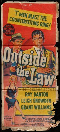 9g260 OUTSIDE THE LAW Aust daybill '56 Treasury T-Man Ray Danton who blasts counterfeiting racket!