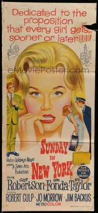 9g308 SUNDAY IN NEW YORK Aust daybill '64 Rod Taylor tickling sexy Jane Fonda!
