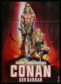 9g444 CONAN THE BARBARIAN teaser German '82 Casaro art of Schwarzenegger & sexy Sandahl Bergman!