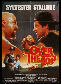 9g548 OVER THE TOP German '87 image of Sylvester Stallone armwrestling giant guy & with son!