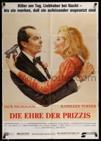 9g561 PRIZZI'S HONOR German '85 cool art of Jack Nicholson & Kathleen Turner w/guns!