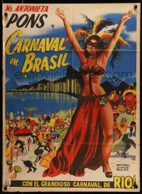 9g010 CARNAVAL ATLANTIDA Mexican poster '52 art of sexy Brazilian girl in Rio carnival outfit