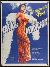 9g011 CASA DE PERDICION Mexican poster '56 sexy Maria Antonieta Pons in see-through pepper dress!