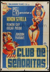 9g012 CLUB DE SENORITAS export Mexican poster '56 Jeba Pucitef art of sexy woman with boxing gloves!