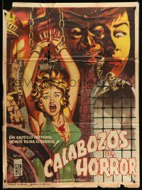 9g015 DUNGEON OF HARROW Mexican poster '62 cool art with terrified sexy chained babe by Ruiz!