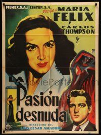 9g028 LA PASION DESNUDA Mexican poster '53 Maria Felix, Luis Cesar, Francisco Diaz Moffitt artwork!