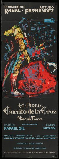 9g001 CURRITO OF THE CROSS Spanish 27x54 '65 cool colorful E. Medrano silkscreen art of matador!