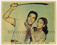 9h002 7th VOYAGE OF SINBAD color 8x10 still '58 Kathryn Grant & Kerwin Mathews with scimitar!