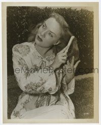 9h112 AUDREY TOTTER 8.25x10 still '40s close up sitting on her lawn while she brushes her hair!